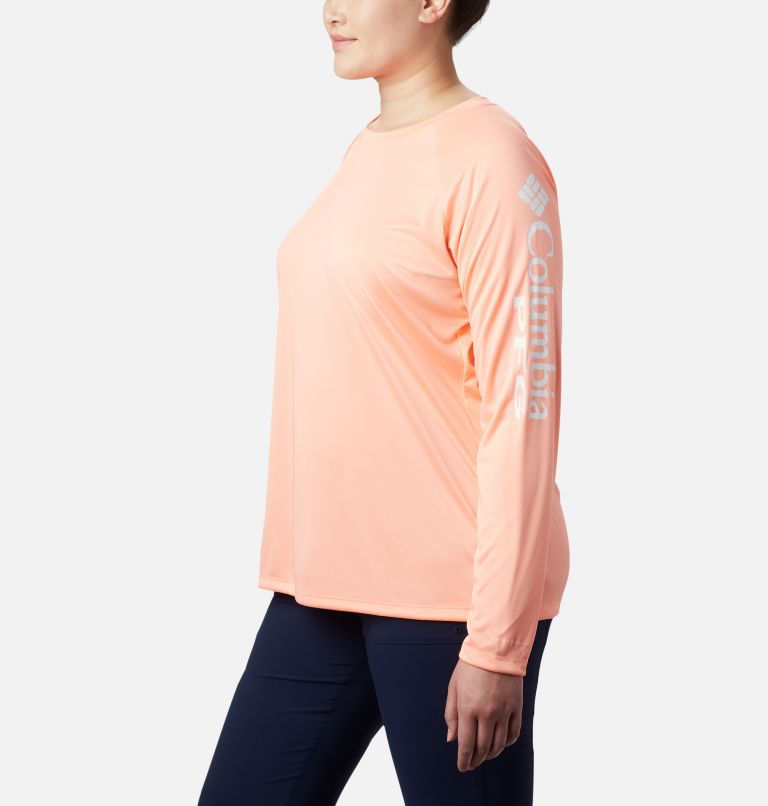 Tidal Tee II Long Sleeve | 884 | 2X, Color: Tiki Pink, White Logo, image 3