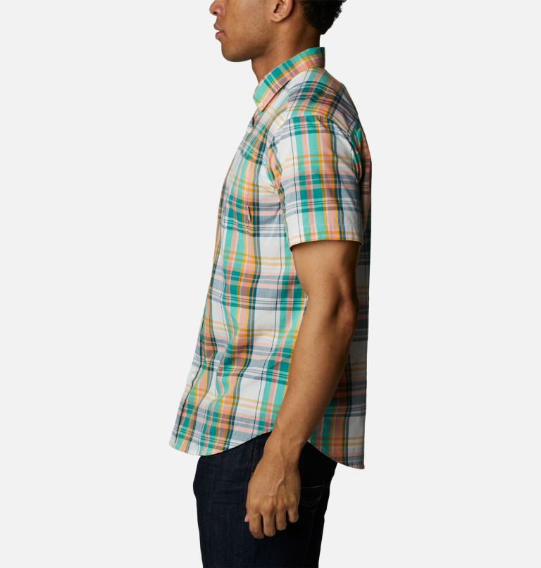 Men's Rapid Rivers II Short Sleeve Shirt, Color: Electric Turquoise Multi Madras, image 3