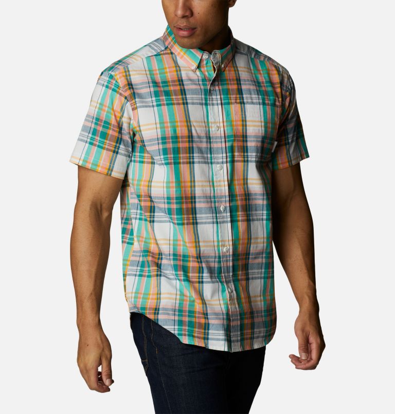 Men's Rapid Rivers II Short Sleeve Shirt, Color: Electric Turquoise Multi Madras, image 5
