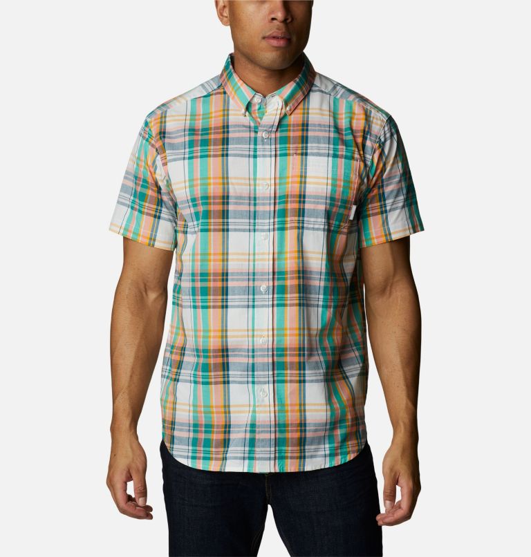 Men's Rapid Rivers II Short Sleeve Shirt, Color: Electric Turquoise Multi Madras, image 1