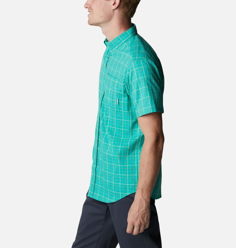Thumbnail: Men's Rapid Rivers II Short Sleeve Shirt – Tall, Color: Electric Turquoise Grid, image 3