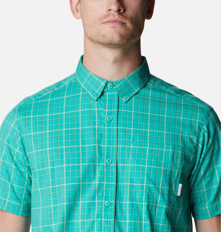 Men's Rapid Rivers II Short Sleeve Shirt – Tall, Color: Electric Turquoise Grid, image 4