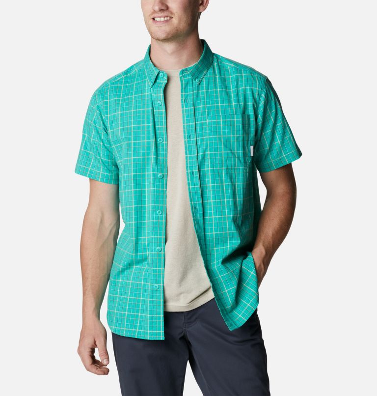Thumbnail: Men's Rapid Rivers II Short Sleeve Shirt – Tall, Color: Electric Turquoise Grid, image 5