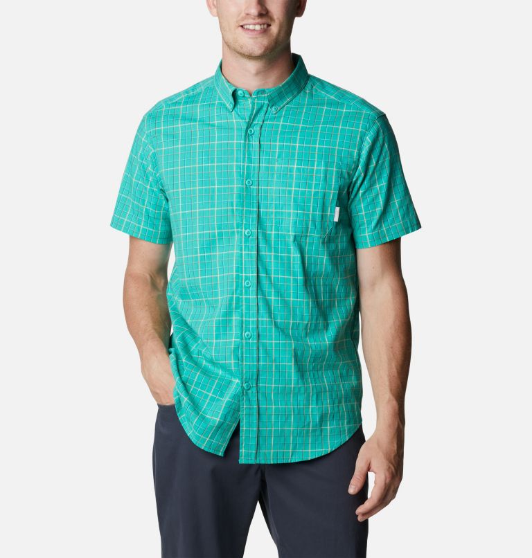 Men's Rapid Rivers II Short Sleeve Shirt – Tall, Color: Electric Turquoise Grid, image 1