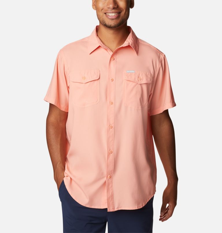 Retail $60.00 Columbia Men's Dark Coral Utilizer II Solid Short Sleeve Shirt 