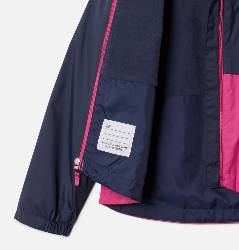 Girls’ Rain-Zilla Jacket, Color: Nocturnal, Pink Ice, image 3