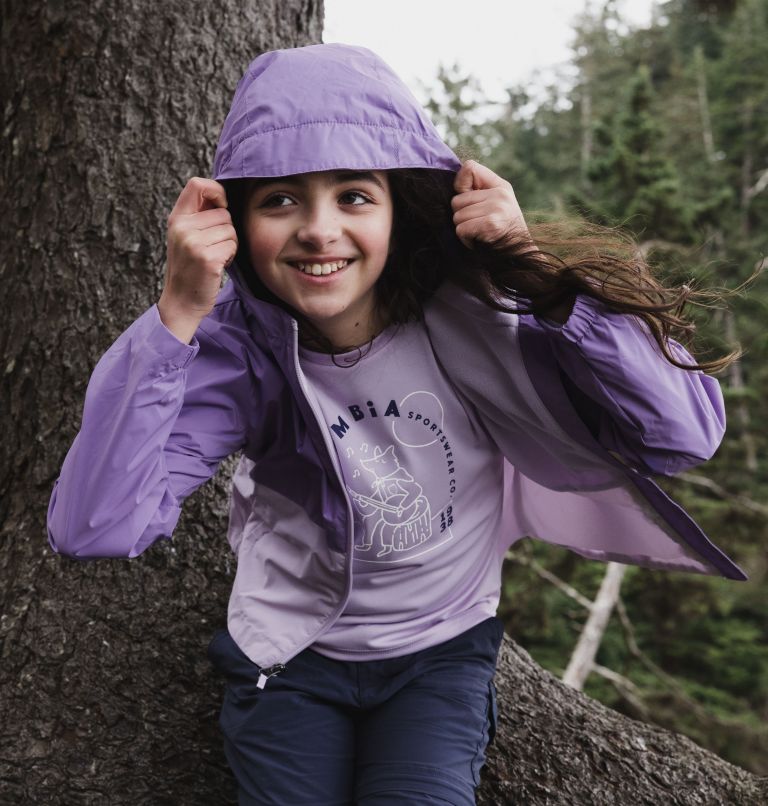 Girls’ Rain-Zilla Jacket, Color: Paisley Purple, Morning Mist, image 4