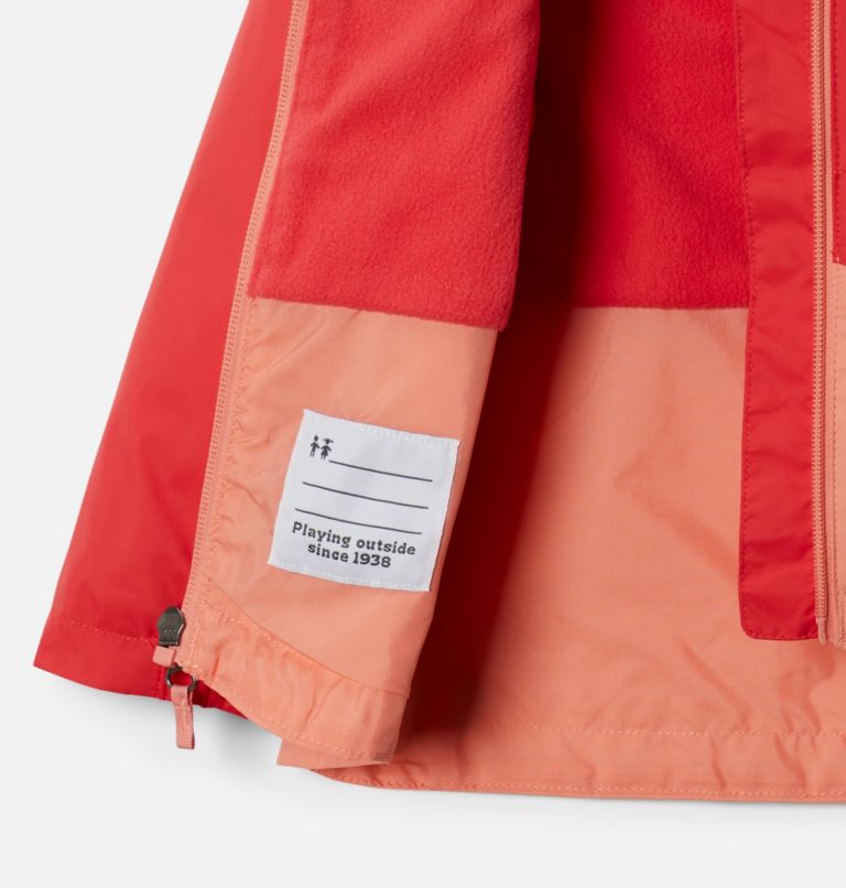 Girls’ Toddler Rain-Zilla Jacket, Color: Red Hibiscus, Coral Reef, image 3