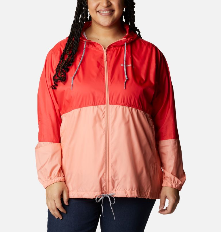 Thumbnail: Women’s Flash Forward Windbreaker Jacket - Plus Size, Color: Red Hibiscus, Coral Reef, image 1