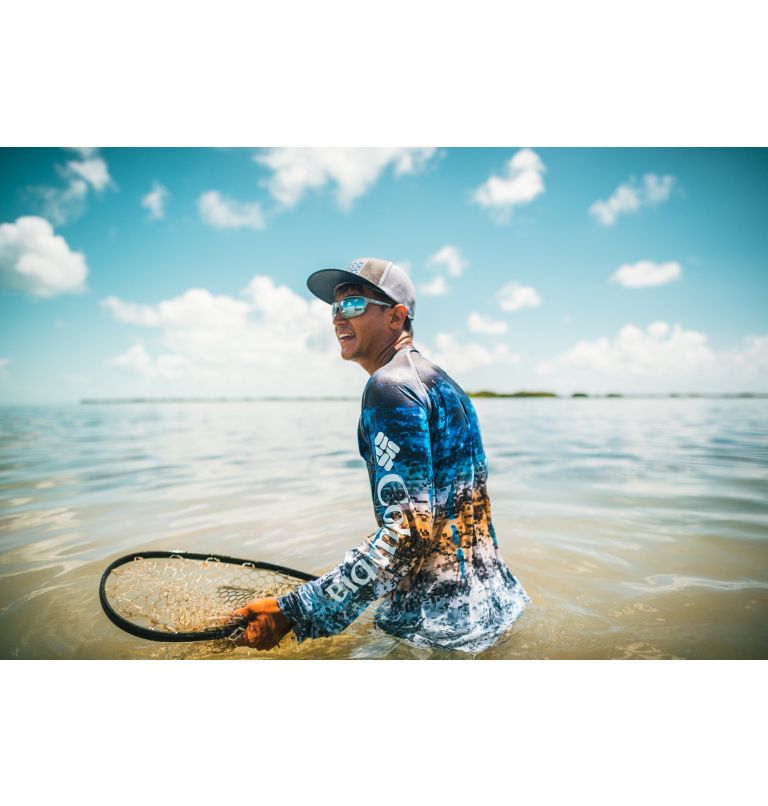 PFG Mesh Flat Brim Ball Cap, Color: Titanium, Fish Flag, image 3