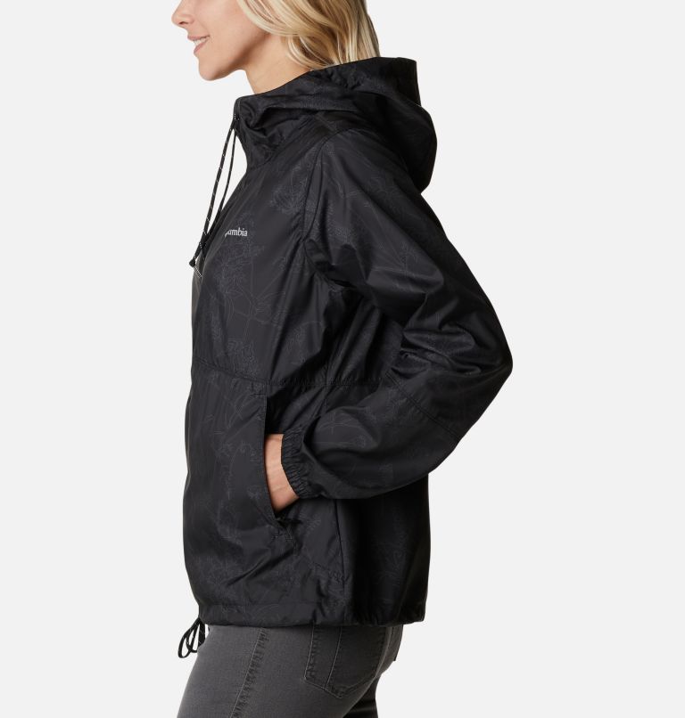 Women's Flash Forward Printed Windbreaker Jacket, Color: Black Art Bouquet Print Tonal, image 3
