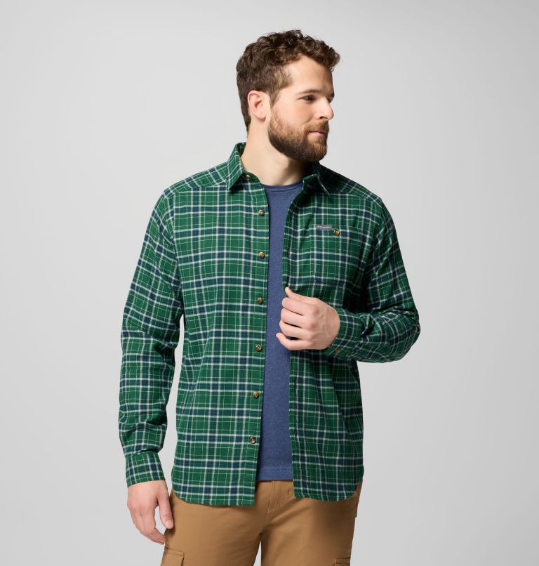 Men's Cornell Woods Flannel Long Sleeve Shirt, Color: Rain Forest Quad Check, image 5