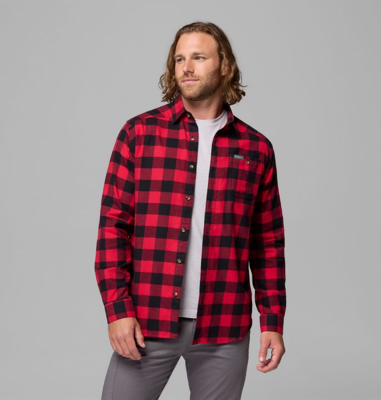Men's Cornell Woods Flannel Long Sleeve Shirt, Color: Mountain Red Buffalo Check, image 5