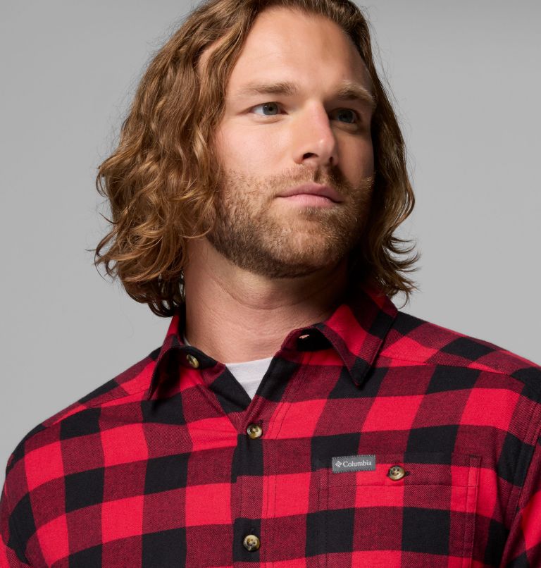Men's Cornell Woods Flannel Long Sleeve Shirt, Color: Mountain Red Buffalo Check, image 6