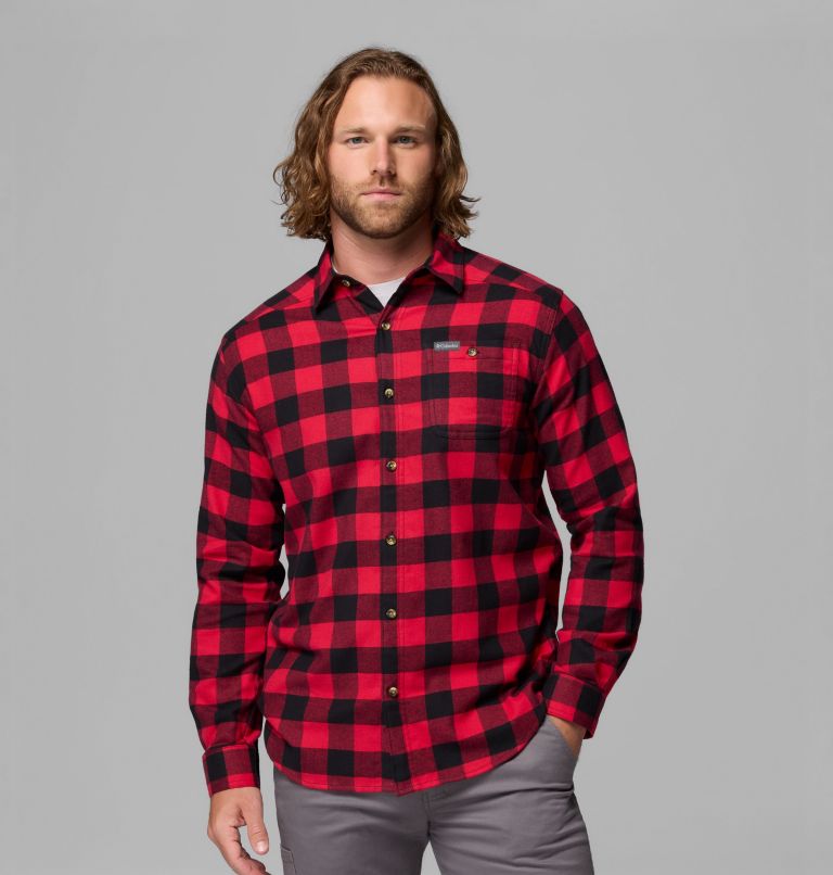 Men's Cornell Woods Flannel Long Sleeve Shirt, Color: Mountain Red Buffalo Check, image 1