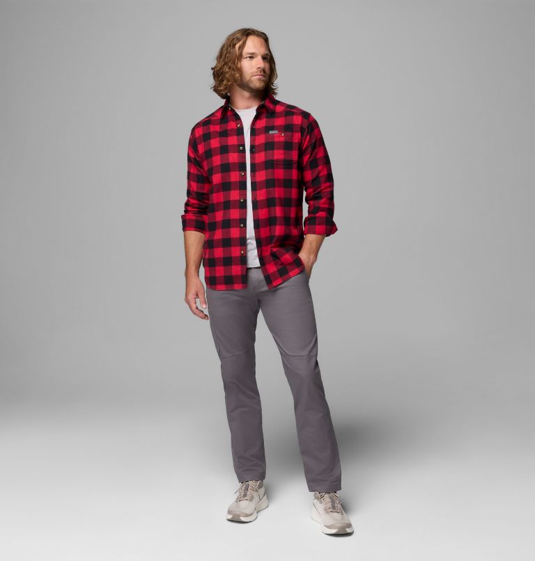 Men's Cornell Woods Flannel Long Sleeve Shirt, Color: Mountain Red Buffalo Check, image 2