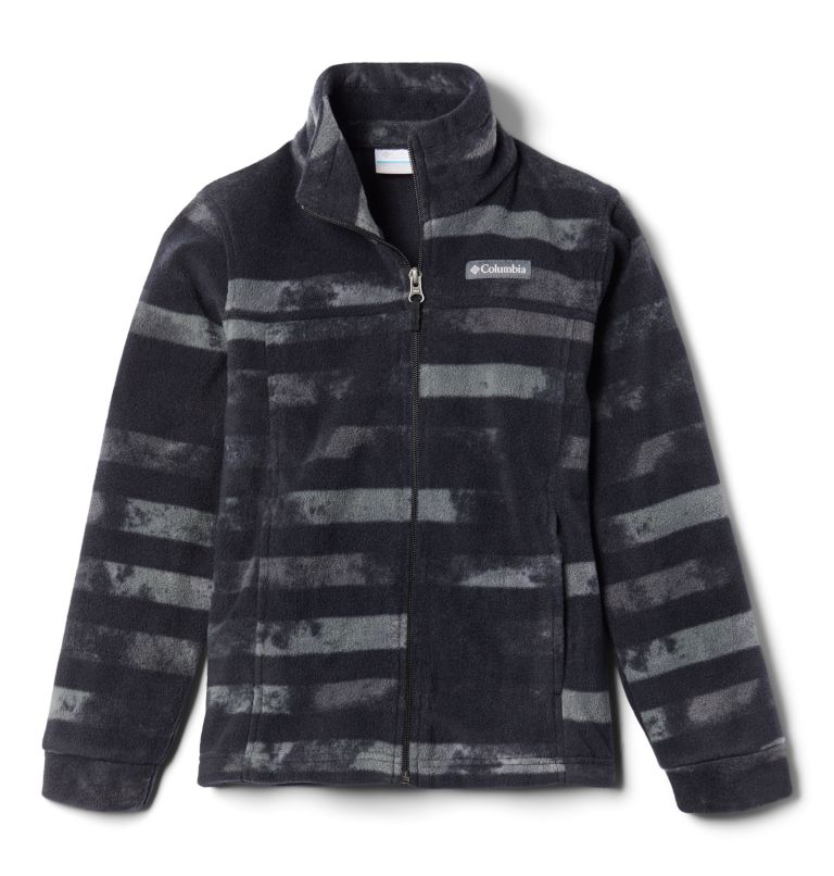 Boys’ Zing III Printed Fleece Jacket, Color: Black Tie Dye Stripe, image 1