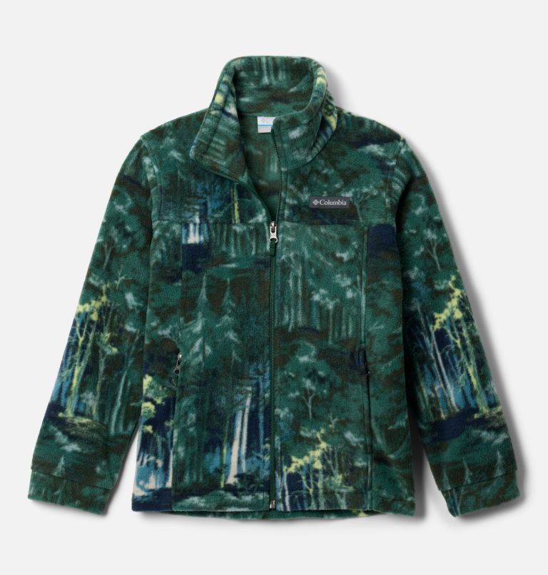 Boys’ Zing III Printed Fleece Jacket, Color: Rain Forest Deschutrees, image 1