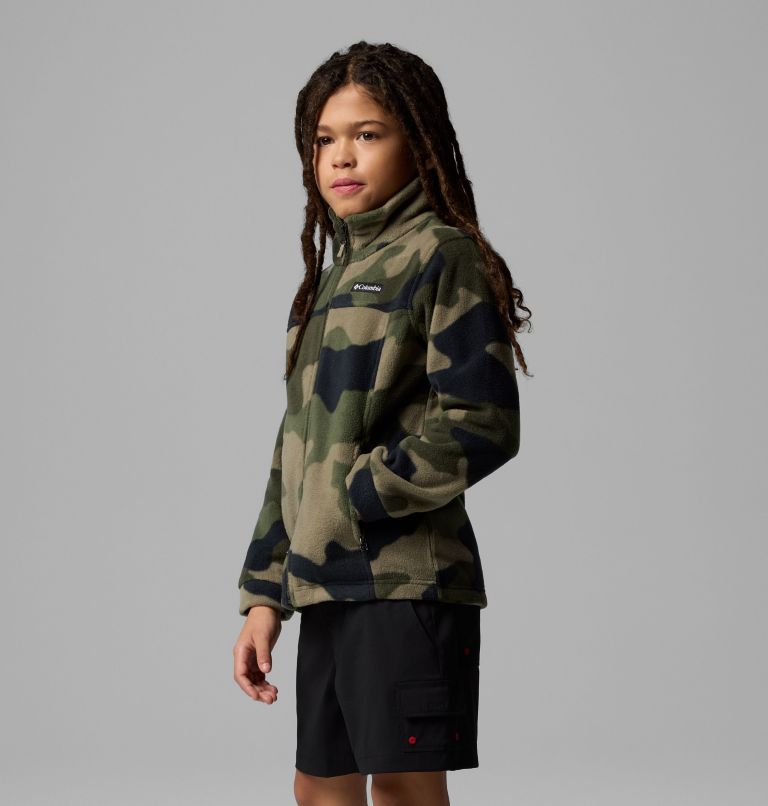 Boys’ Zing III Printed Fleece Jacket, Color: Stone Green Mod Camo, image 4