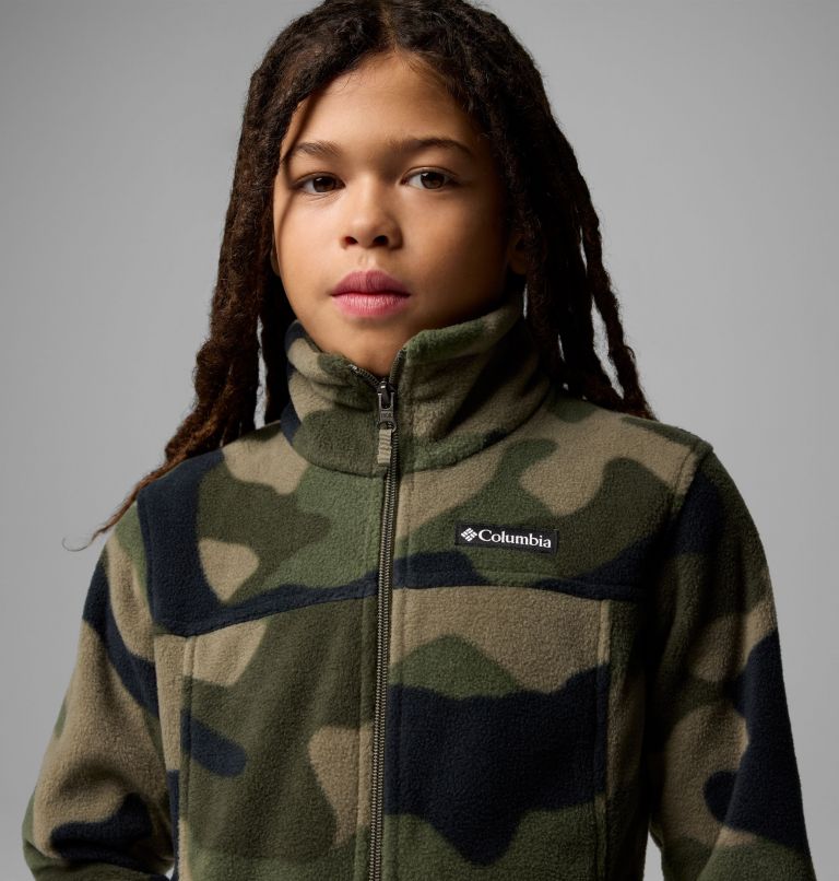 Boys’ Zing III Printed Fleece Jacket, Color: Stone Green Mod Camo, image 5