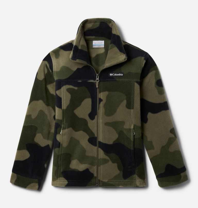 Boys’ Zing III Printed Fleece Jacket, Color: Stone Green Mod Camo, image 1