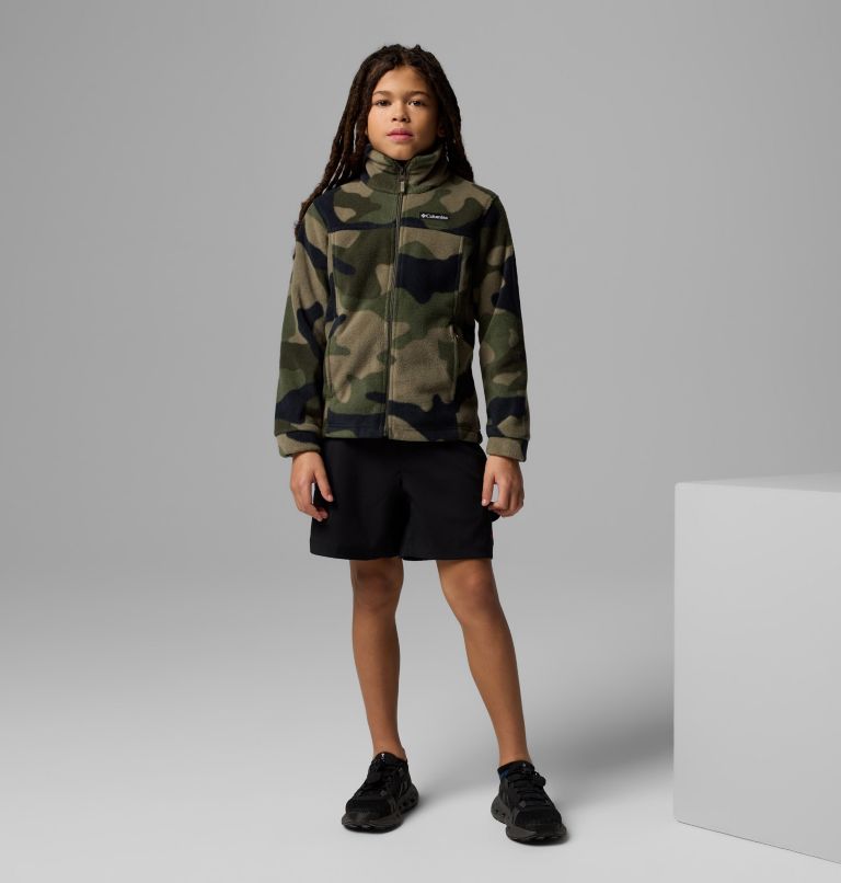 Boys’ Zing III Printed Fleece Jacket, Color: Stone Green Mod Camo, image 1