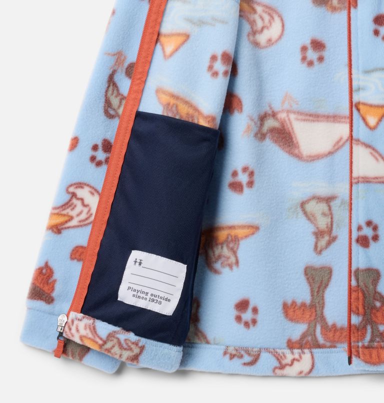 Boys’ Zing III Printed Fleece Jacket, Color: Ripple Blue Trail Tails, image 3