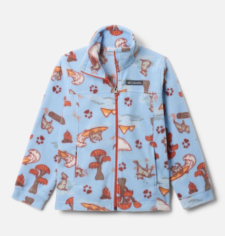 Boys’ Zing III Printed Fleece Jacket, Color: Ripple Blue Trail Tails, image 1