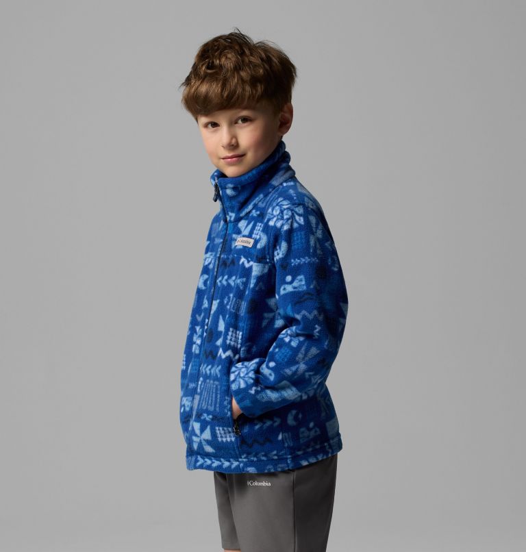 Boys’ Zing III Printed Fleece Jacket, Color: Mountain Blue Outerbounds, image 4