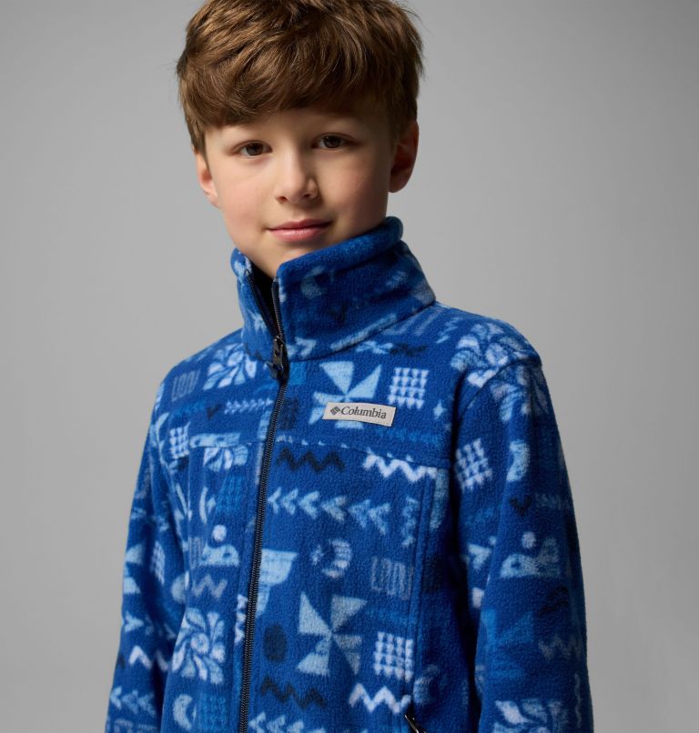 Boys’ Zing III Printed Fleece Jacket, Color: Mountain Blue Outerbounds, image 5