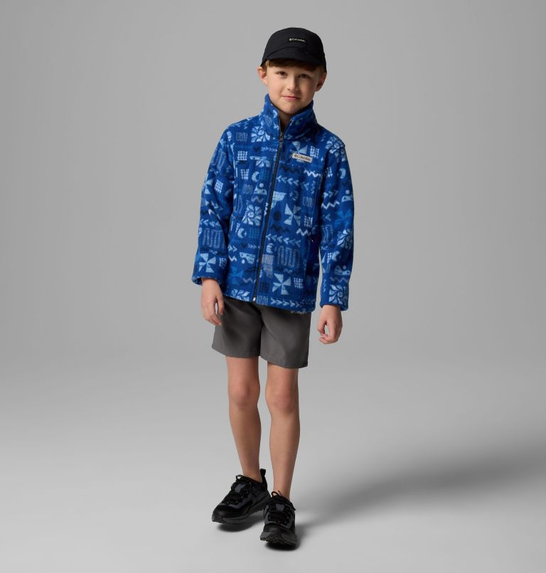 Boys’ Zing III Printed Fleece Jacket, Color: Mountain Blue Outerbounds, image 7