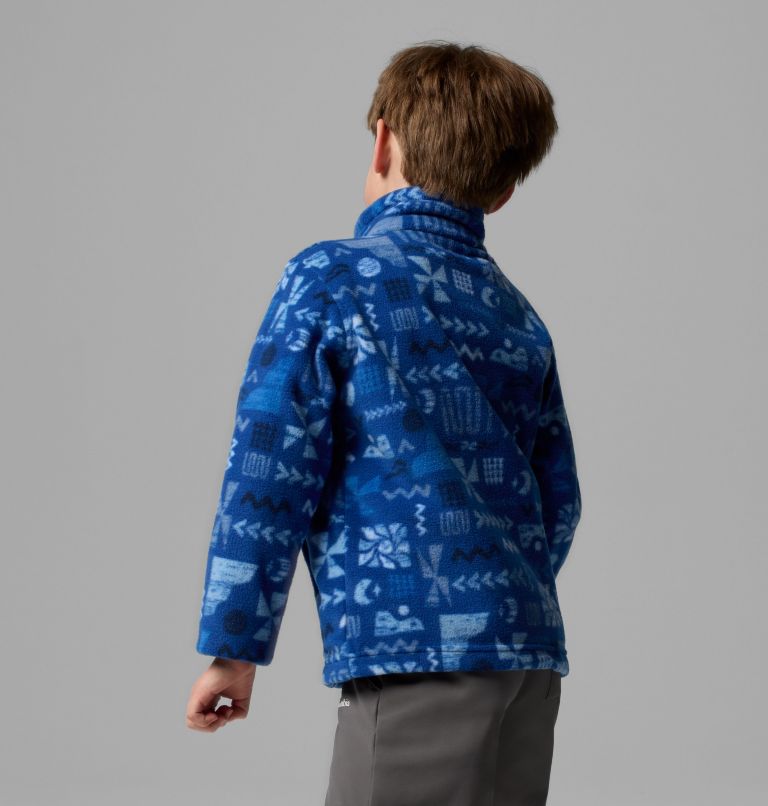 Boys’ Zing III Printed Fleece Jacket, Color: Mountain Blue Outerbounds, image 2