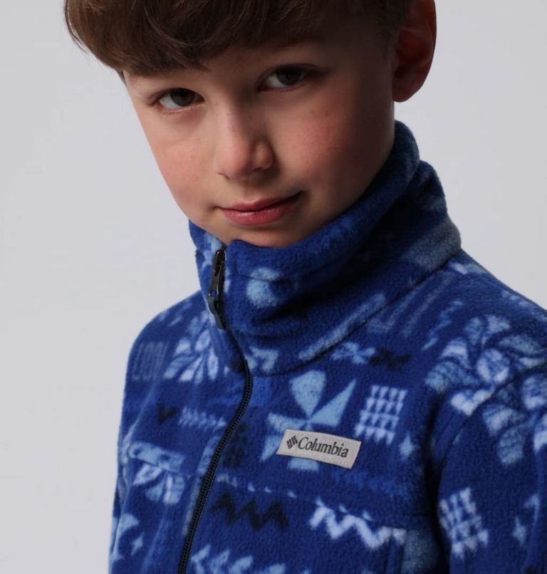 Boys’ Zing III Printed Fleece Jacket, Color: Mountain Blue Outerbounds