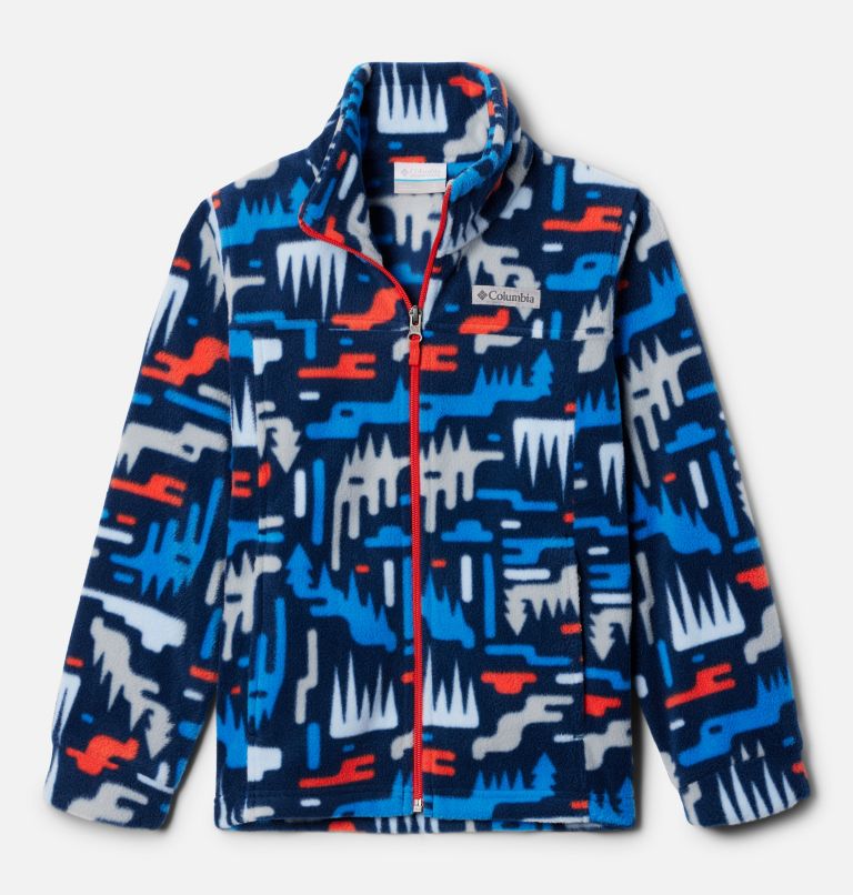 Boys’ Zing III Printed Fleece Jacket, Color: Collegiate Navy Highland, image 1
