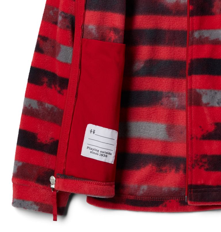 Boys’ Zing III Printed Fleece Jacket, Color: Mountain Red Tie Dye Stripe, image 3