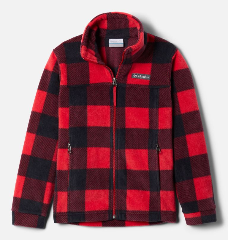 Boys’ Zing III Printed Fleece Jacket, Color: Mountain Red Check (B) Print, image 1