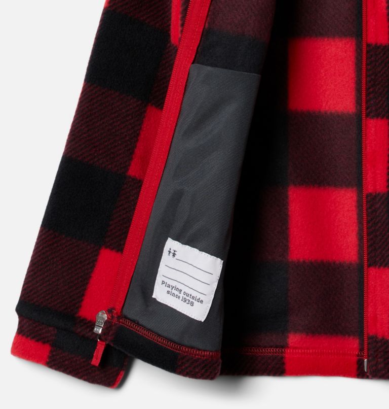 Boys’ Zing III Printed Fleece Jacket, Color: Mountain Red Check, image 3