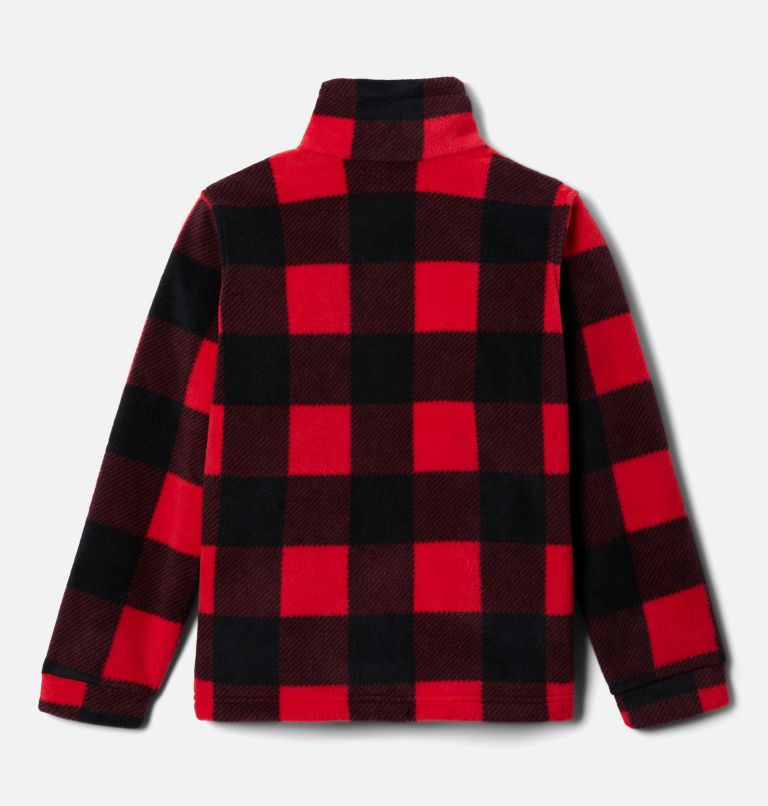 Boys’ Zing III Printed Fleece Jacket, Color: Mountain Red Check, image 2