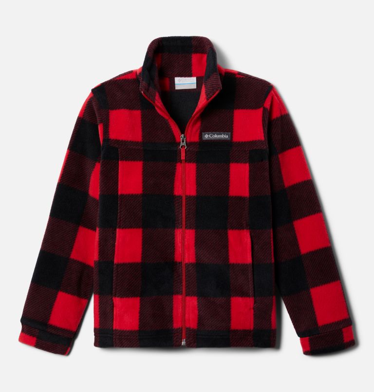 Thumbnail: Boys’ Zing III Printed Fleece Jacket, Color: Mountain Red Check, image 1