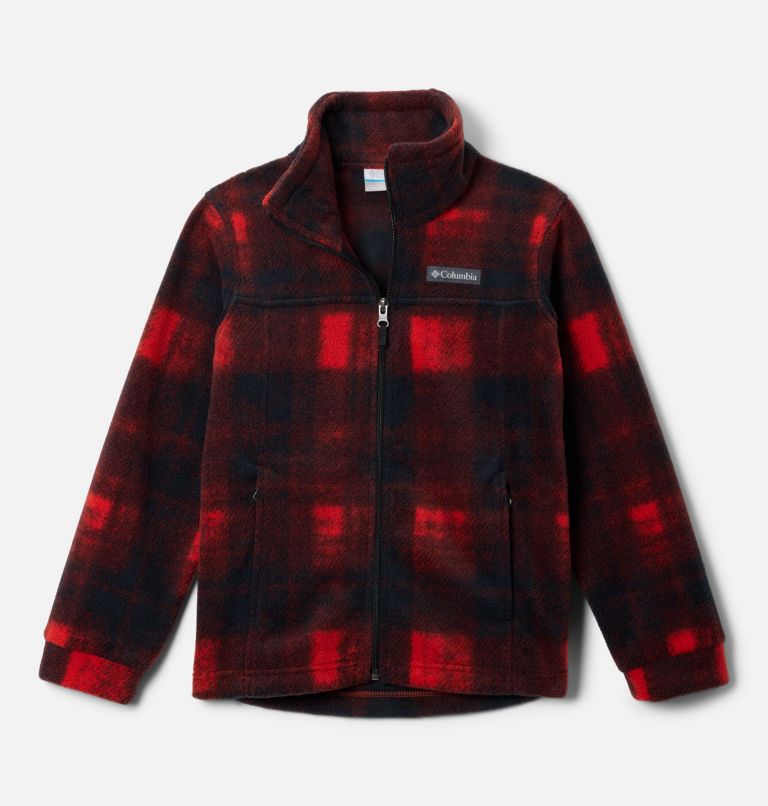 Boys’ Zing III Printed Fleece Jacket, Color: Sail Red Omblur Tonal, image 1