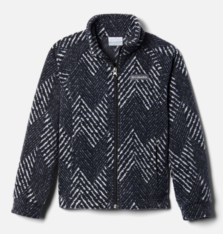 Girls' Benton Springs II Printed Fleece Jacket, Color: Black Chevron Print, image 1
