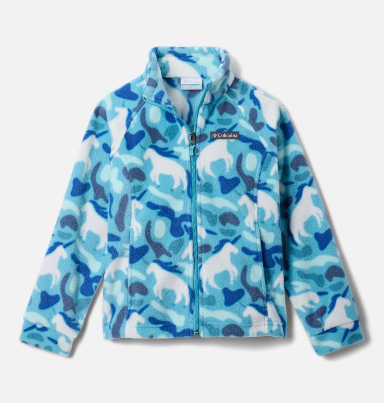 Girls' Benton Springs II Printed Fleece Jacket, Color: Vintage Blue Uniflauge, image 1
