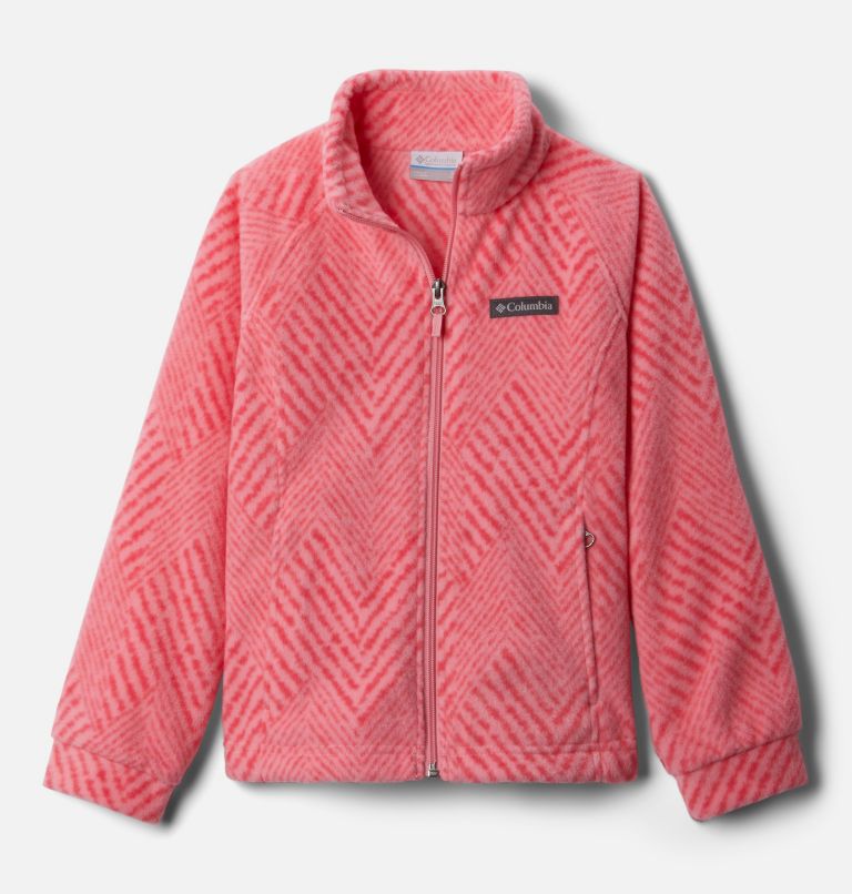Girls' Benton Springs II Printed Fleece Jacket, Color: Pink Orchid Chevron Print, image 1