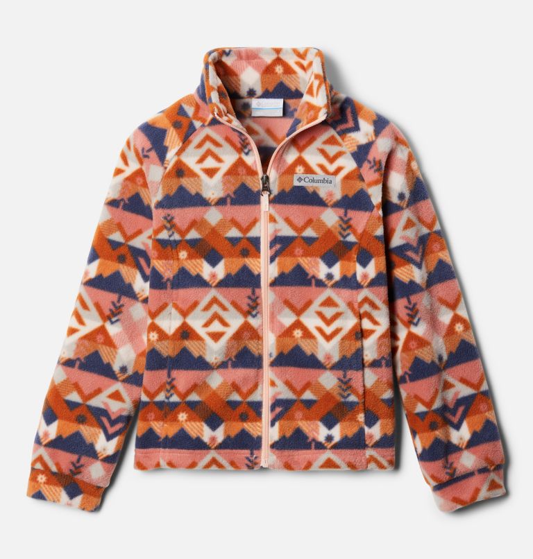 Girls’ Benton Springs II Printed Fleece Jacket, Color: Peach Blossom Checkpoint, image 1