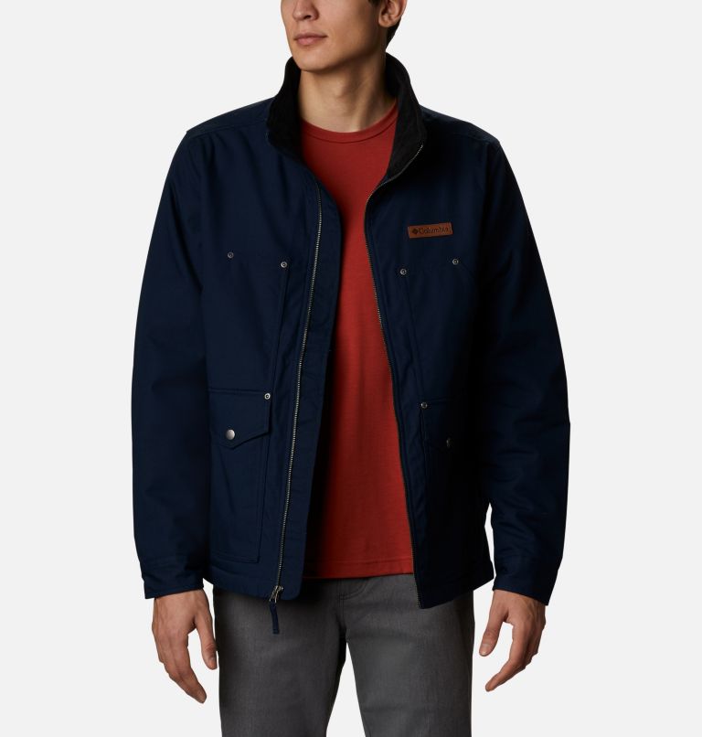 Men's Loma Vista Fleece Lined Jacket, Color: Collegiate Navy, Stone Green Plaid, image 1