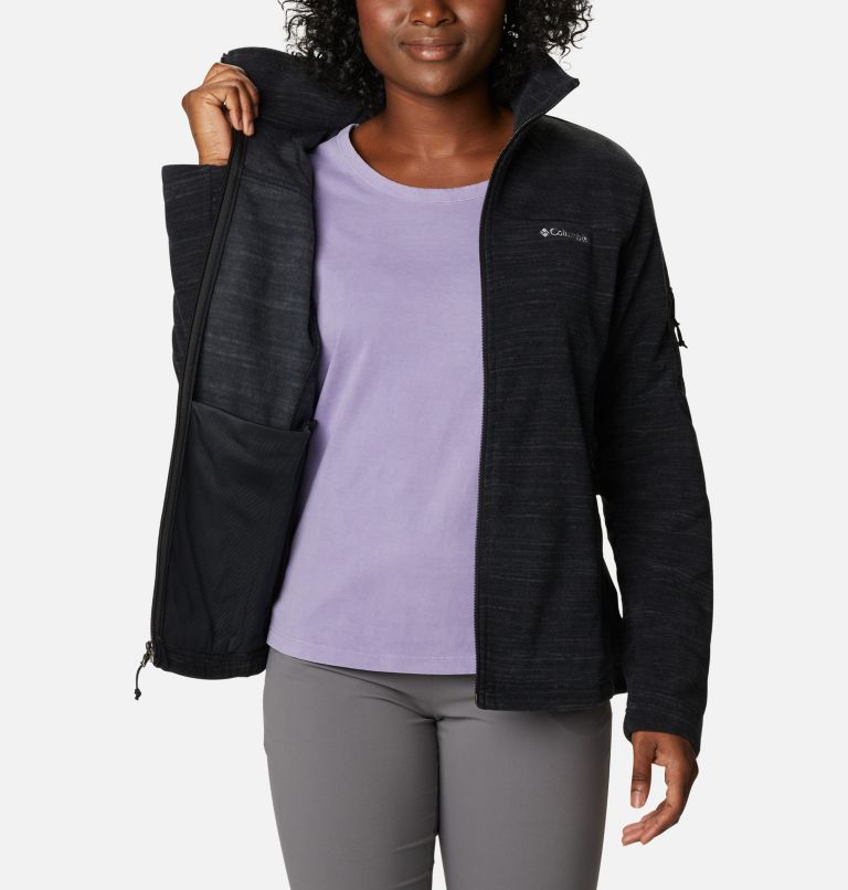 Thumbnail: Women's Fast Trek Printed Fleece Jacket, Color: Black Spacedye Print, image 5