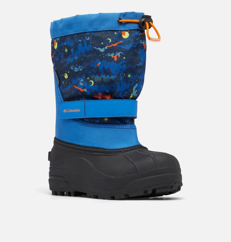 Thumbnail: Big Kids’ Powderbug Plus II Print Snow Boot, Color: Bright Indigo, Bright Orange, image 2