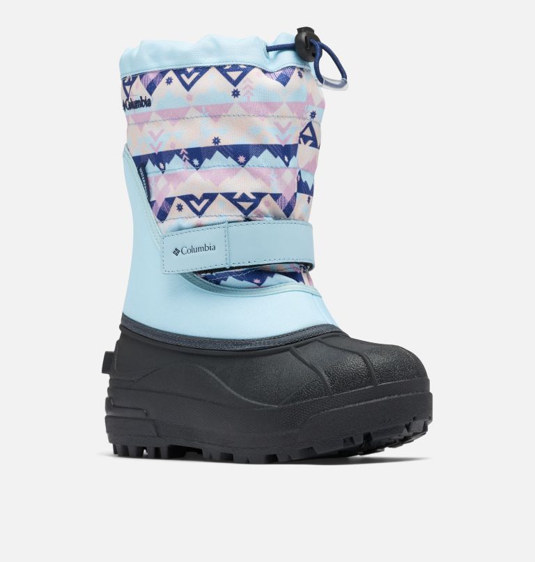 Thumbnail: Big Kids’ Powderbug Plus II Print Snow Boot, Color: Spring Blue, Dark Nocturnal, image 2