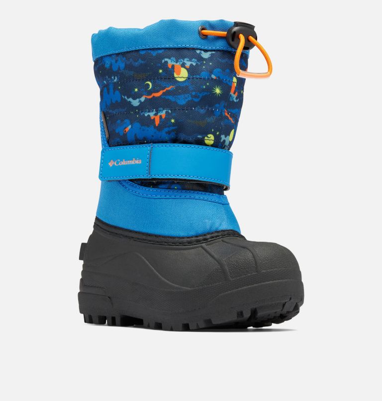 Thumbnail: Little Kids’ Powderbug Plus II Print Snow Boot, Color: Bright Indigo, Bright Orange, image 2