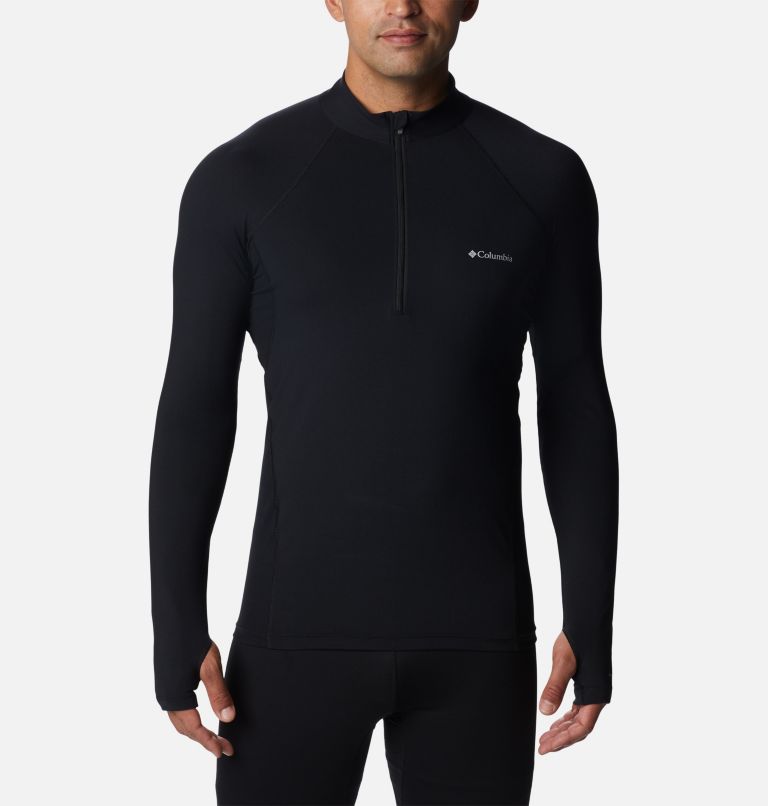 Thumbnail: Men’s Midweight Stretch Half Zip Baselayer Shirt, Color: Black, image 1